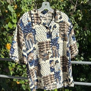 VOIR COLLECTION Vintage Funky Pattern Button Up Unisex Loose Fit Shirt Size XL